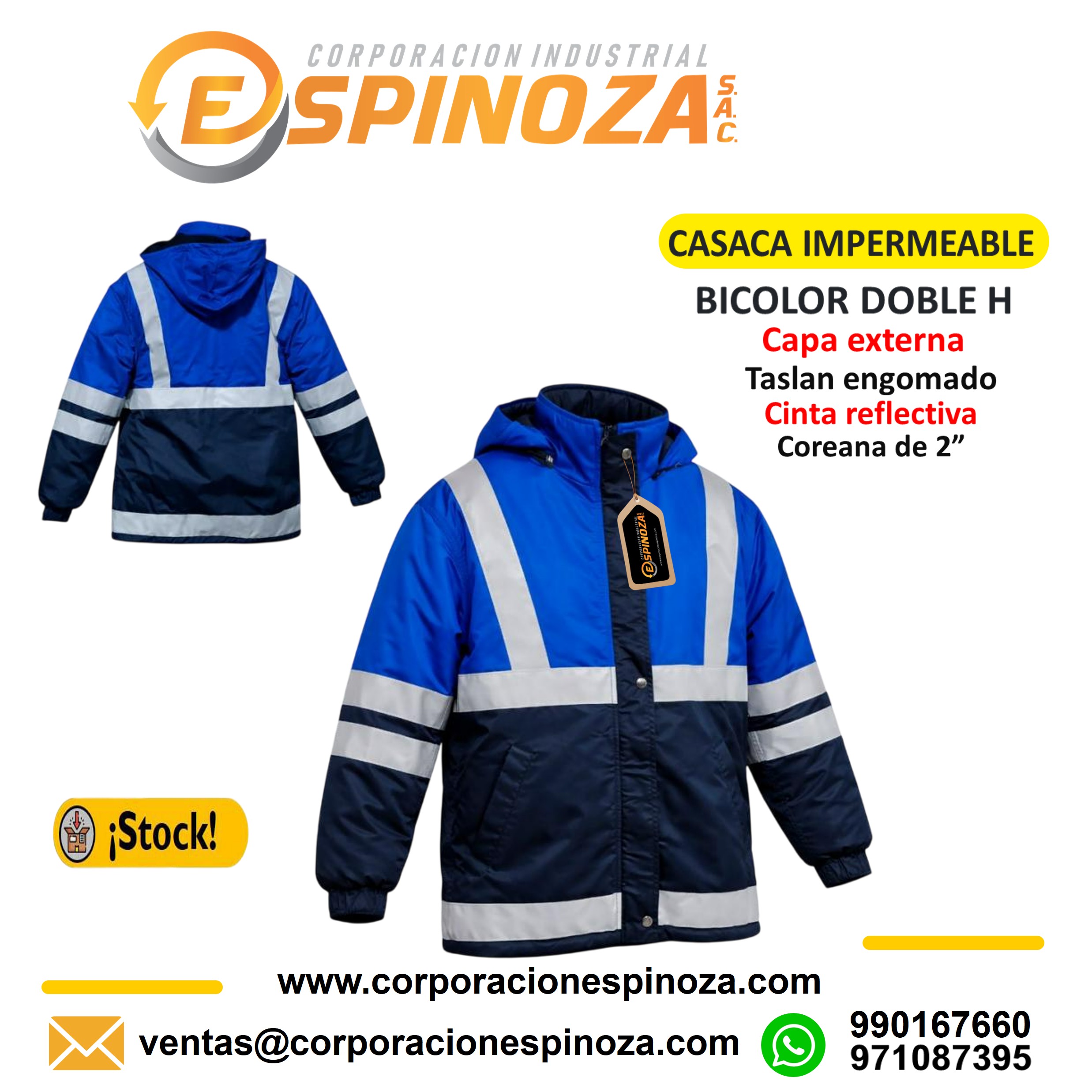 CASACA IMPERMEABLE BICOLOR DOBLE H AZULINO