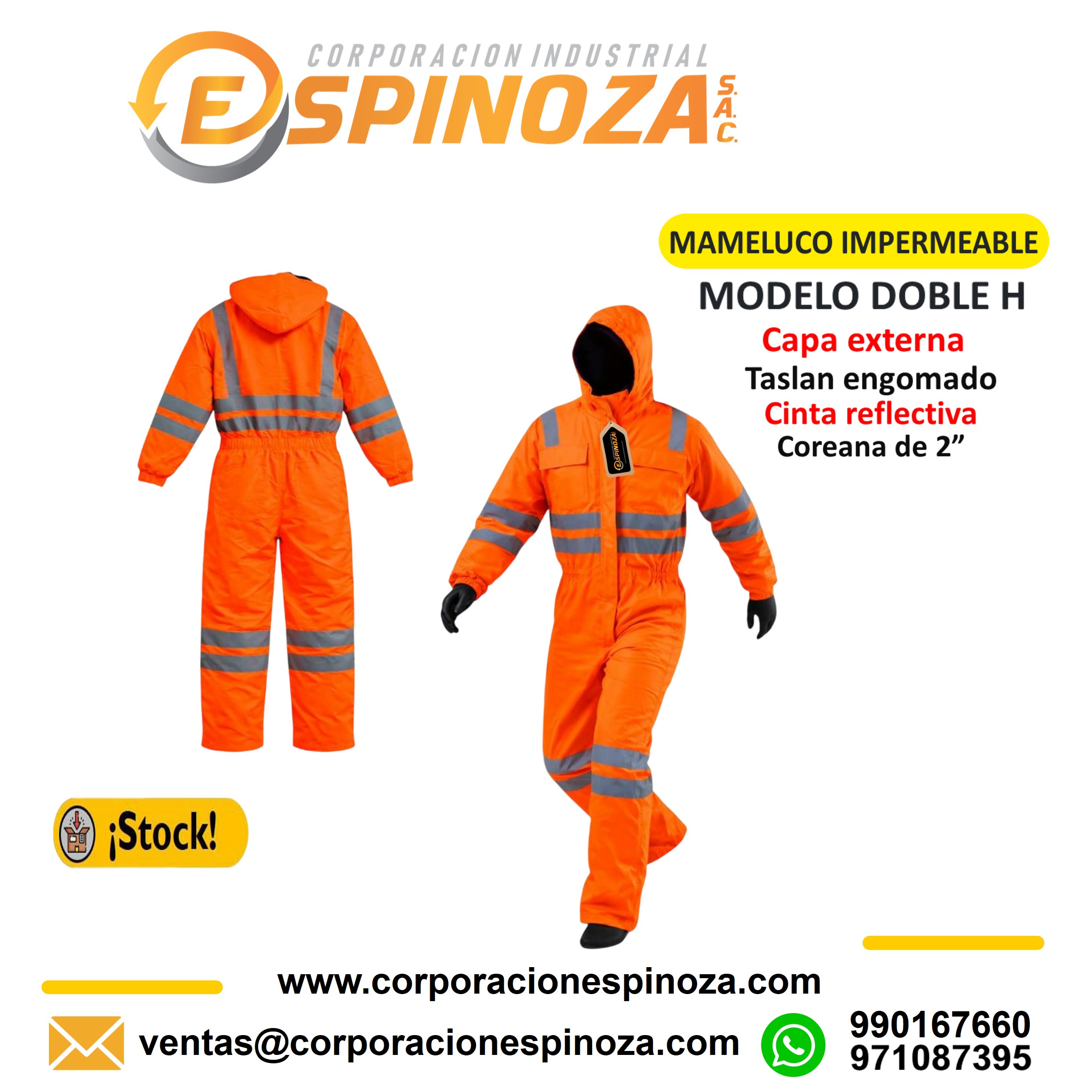 MAMELUCO IMPERMEABLE DOBLE H ANARANJADO FOSFORECENTE